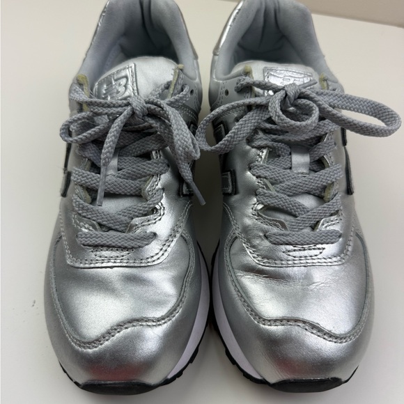 New Balance 574 Metallic Silver Sneakers - Picture 2 of 6